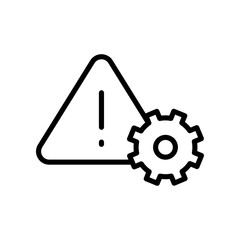 System error and not working sign. Settings icon with exclamation mark in triangle with gear wheel. Industry Problem. Gear, setting, warning icon. Vector illustration filled outline style