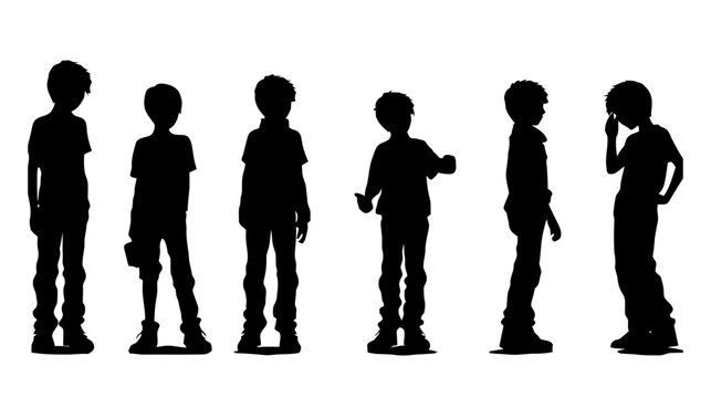 Vector set of young boys standing silhouette on white background