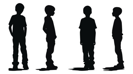 Vector set of young boys standing silhouette on white background