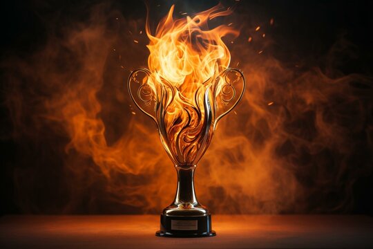 Flaming victory trophy for sports champions. Generative AI