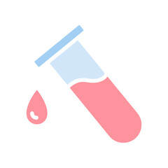 Test tube with drop icon. Science laboratory analyze with tube glass and solid water droplet inside. Biology or chemistry experiments. Blood test.Vector illustration filled outline style
