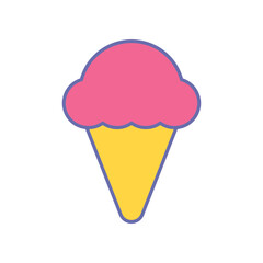 Tasty ice cream in waffle cone with strawberry flavor. Freshness Sweet dessert food. beach tropical vacation symbol. Cone, food, ice on summer icon Vector illustration filled outline style