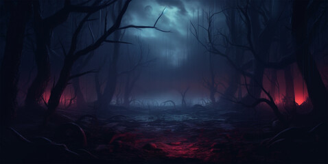 dark forest There is light from the moon. Makes it look like a scary atmosphere.