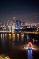 Fototapeta na wymiar Beautiful night in Ho Chi Minh city known as Saigon, one of the big cities is developed in Vietnam