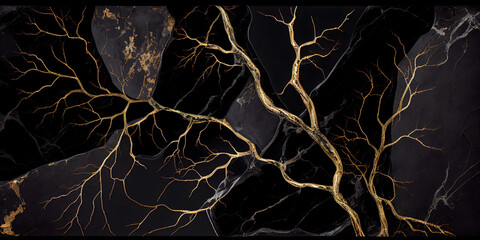 natural black marble texture with golden veins, breccia marbel. generative ai.