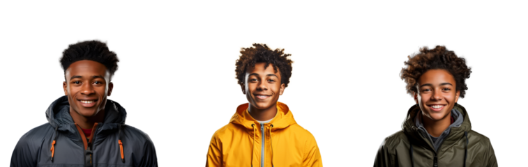 Collection of Happy African teenager students on transparent background - People smiling on camera