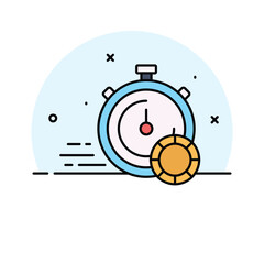 Stopwatch with cryptocurrency coin, amazing icon of time is money