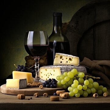 Elegant image of wine, cheese, fruit and nuts. Great for stories on wine, luxury, indulgence, gastronomy, travel, food blogs, country living and more. 