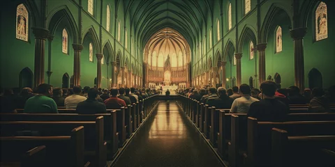Fotobehang church with people attending a St. Patrick © xartproduction