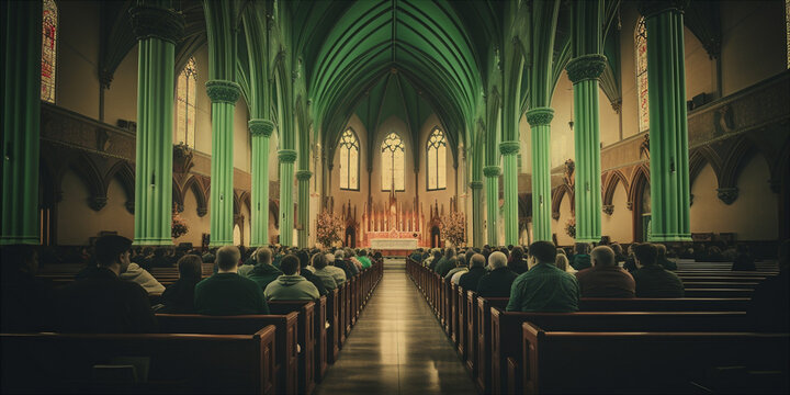 church with people attending a St. Patrick