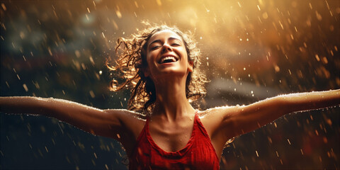 woman dancing in the rain - obrazy, fototapety, plakaty
