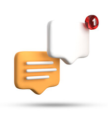 3d rendering of speech bubble with notification icons, 3D pastel yellow blue chat icon set. Set of 3d speak bubble.