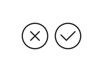 check mark and cross icon flat vector in black