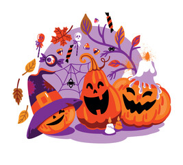 Laughing Halloween pumpkin. Happy Halloween illustration. Vector.
