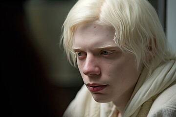 Young albino man with long hair. Photo-realistic 3d art. Portrait.