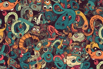 Fun creatures repeating background wallpaper pattern