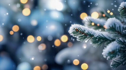 fondo natalizio con neve e aghi di pino VII - obrazy, fototapety, plakaty