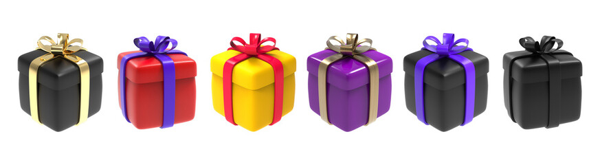 3d Render Gift Box With Ribbon Isolated Illustration Set 