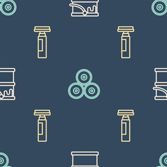 Set line Paint bucket, Marker pen and spray can on seamless pattern. Vector