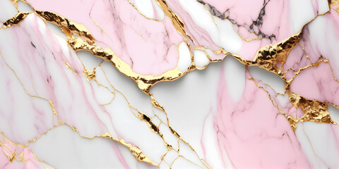 Pink marble with golden veins. generative ai.