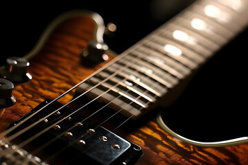 Fototapeta premium Man playing electric guitar, closeup. Musician learning to play, creative, performance, music concept