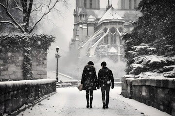 couple walking in winter