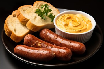 mustard and Vienna sausage with fresh slices of bread