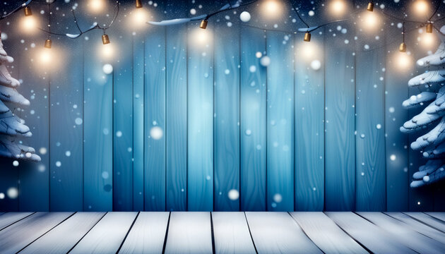 Sfondo, atmosfera Invernale, luci Natalizie su Pavimenti di Legno