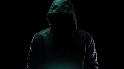 Hacker in the Hood Silhouette in the Dark Isolated on White Background - obrazy, fototapety, plakaty