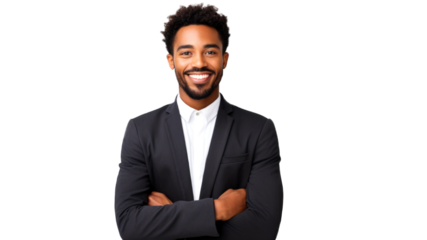 African-american young freelancer businessman student boss working remotely on laptop, watching webinars online. Transparent background or PNG file. Generated by AI