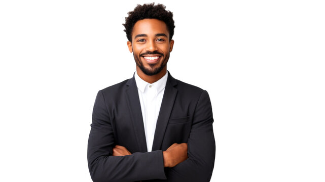 African-american young freelancer businessman student boss working remotely on laptop, watching webinars online. Transparent background or PNG file. Generated by AI