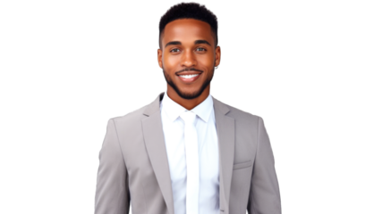 African-american young freelancer businessman student boss working remotely on laptop, watching webinars online. Transparent background or PNG file. Generated by AI