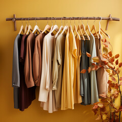Fall clothes hanging in a row on a rack, Generative AI