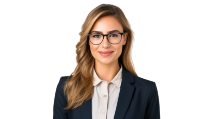 Portrait of young smiling woman holding laptop and looking at the camera. Transparent background or PNG file. Generated by AI