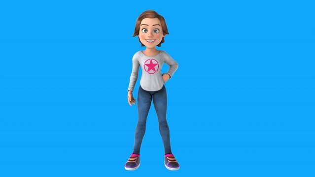 Fun 3D cartoon girl saying hi (with alpha channel included)