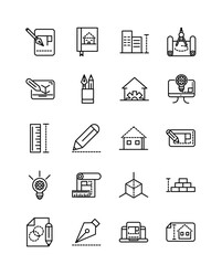 Assorted architecture and construction line icons