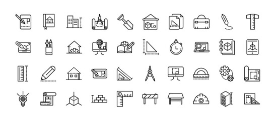 Assorted architecture and construction line icons - obrazy, fototapety, plakaty