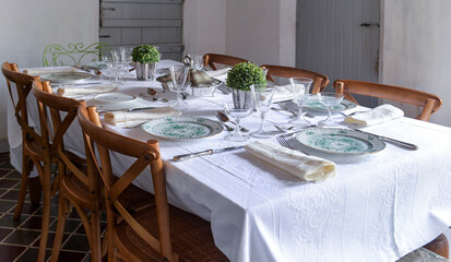table setting, table set for a dinner, table setting for a dinner, table set for dinner in a farmhouse, tableware