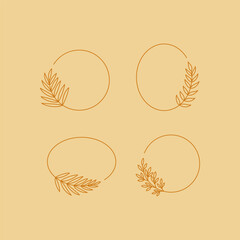 Set of hand drawn floral frames. Collection of design elements. Vector illustration. 