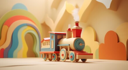 Wooden toy steam locomotive - obrazy, fototapety, plakaty