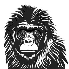 black and white chimpanzee illustration design on a white background