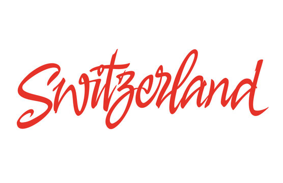 Switzerland lettering design for t-shirt, mug, poster. Vector hand drawn inscription. Apparel Print. Switzerland vector handwritten inscription.  Suisse. Swiss svg