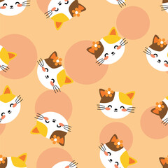 Cute cat seamless pattern for fabric print, textile, gift wrapping paper. colorful vector for children, flat style