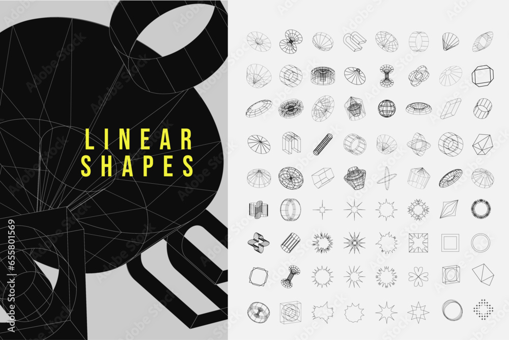 Poster trendy geometric design elements. simple shapes forms and frames inspired brutalism, abstract bauhau