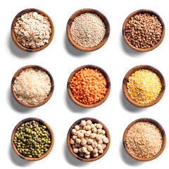 Set of uncooked grains and legumes