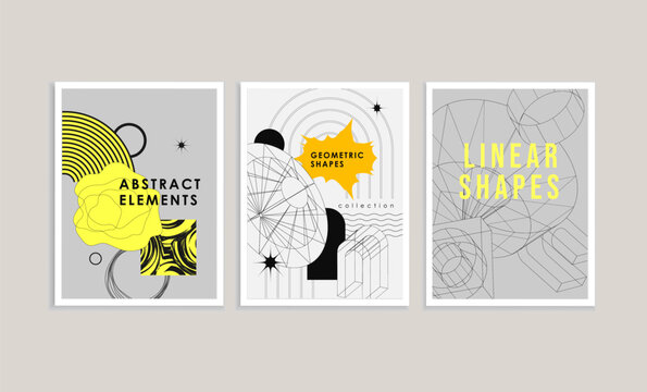 Trendy geometric design elements. Simple shapes forms and frames inspired brutalism, abstract bauhaus and boho cosmic style. Universal star and flower shape, basic form