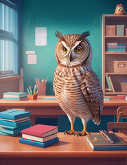 owl teacher with books. Generative AI