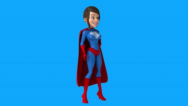 Fun 3D cartoon superwoman saying hi (with alpha channel included)