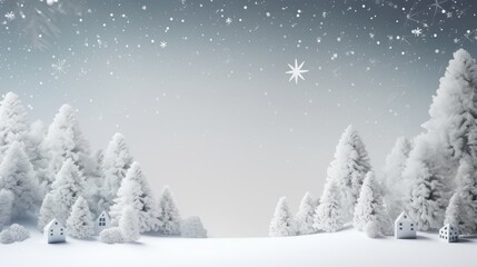 Fototapeta premium Abstract minimal winter Christmas background with Christmas tree, element and snowflakes, AI generated