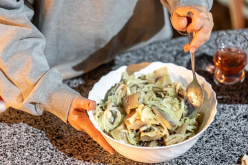 Herring with onions in a bowl, homemade food concept.